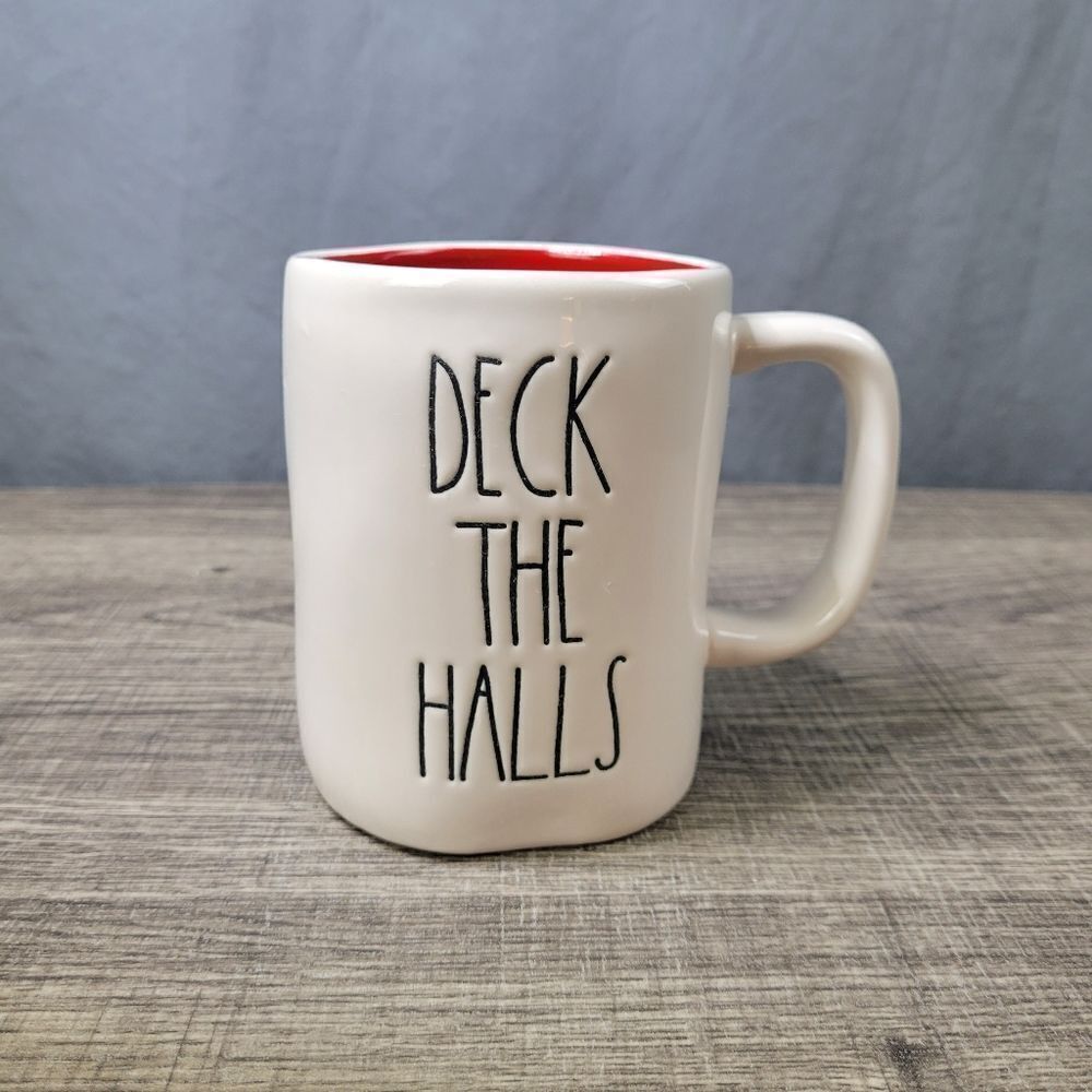 Rae Dunn Artisan Collection Farmhouse‎ White Red Deck the Halls Christmas Mug